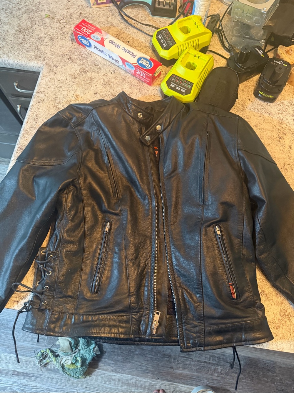 Mens Interstate Leather Zip Motorcycle Jacket